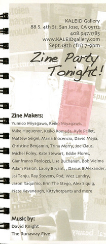 “Zine Party Tonight” at KALEID Sept. 18th